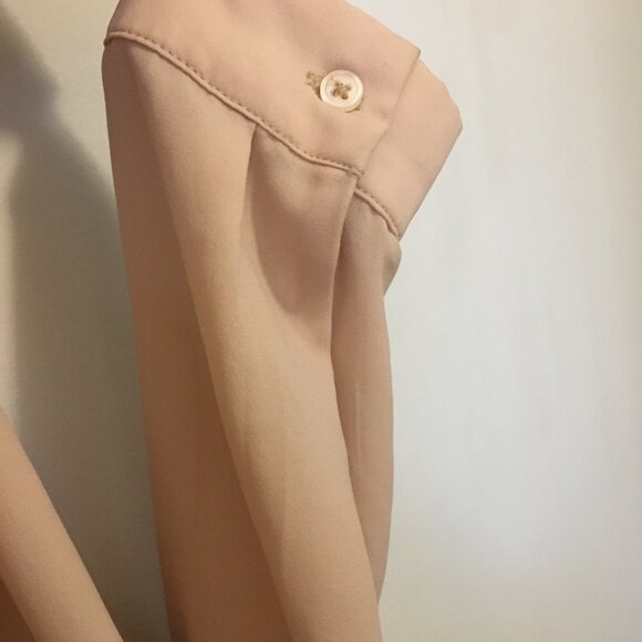 Classy Sheer Bisque and Black Trim Tunic Neck Blouse - Picture 9 of 16